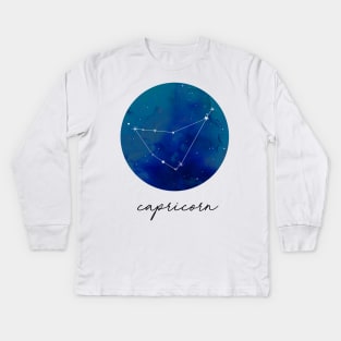 Capricorn Watercolor Zodiac Constellation Kids Long Sleeve T-Shirt